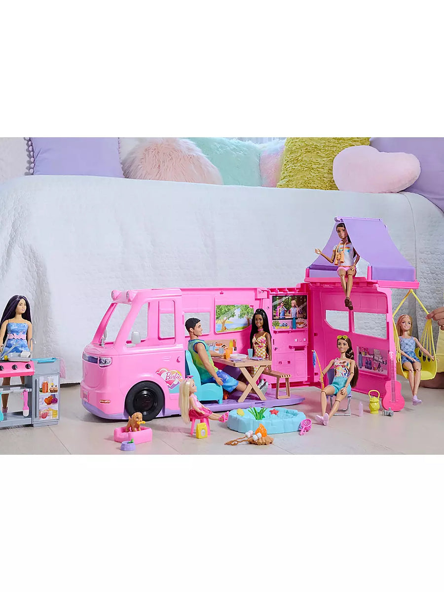 Dream Camper Playset with Roof Tent, BBQ Grill with Colour-Change Feature & 60+ Accessories