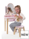 Kids' Wooden Beauty Vanity Table and Stool Playset - White/Pink